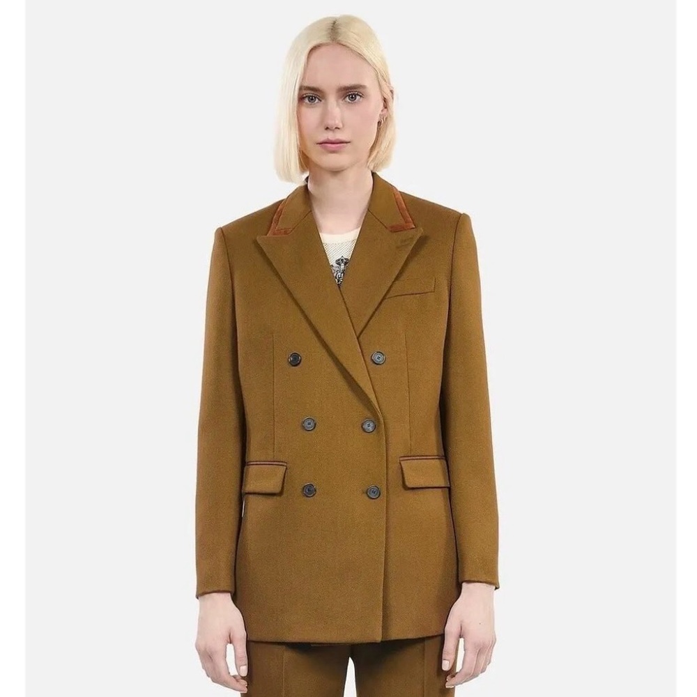 The Kooples Wool Double-Breasted Brown Women's suit Blazer